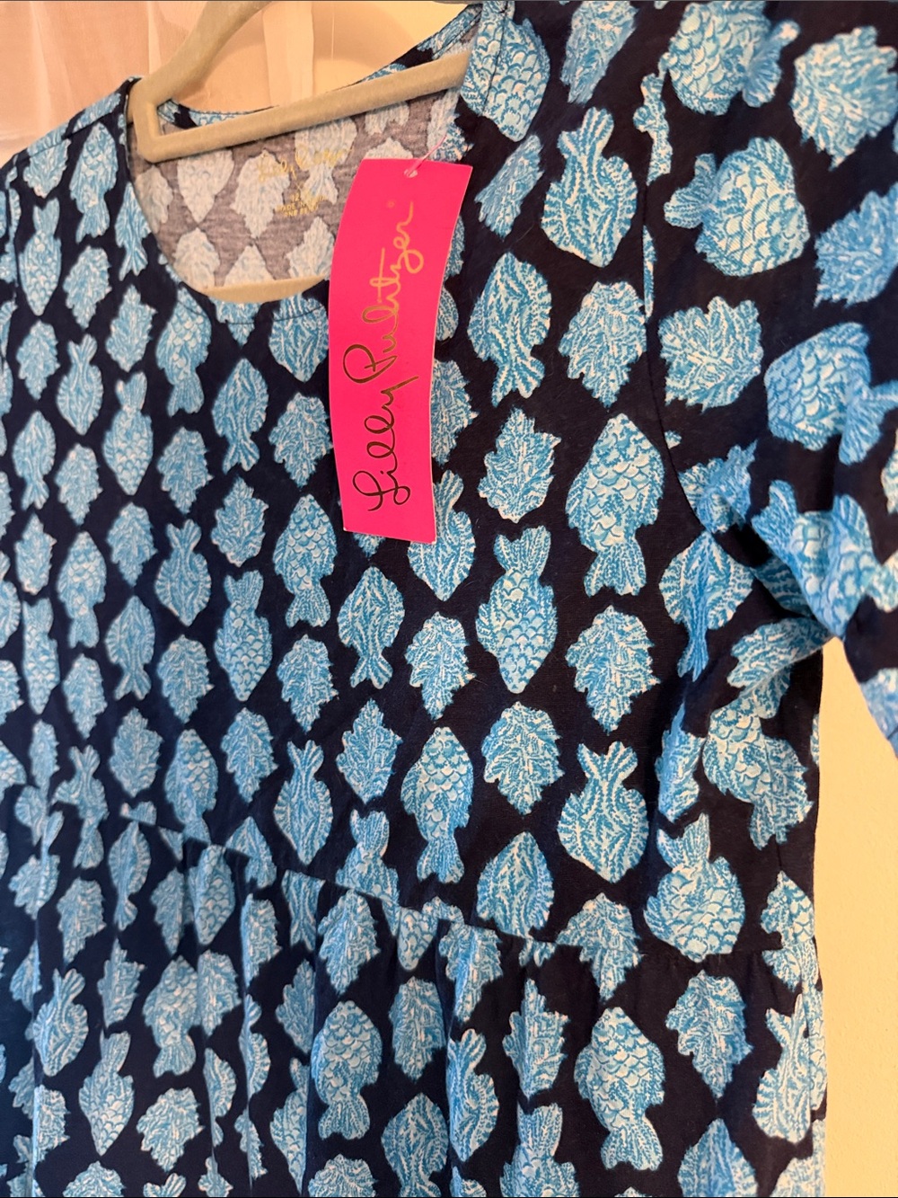 Lilly Pulitzer Navy and Light Blue Fish Print Dress